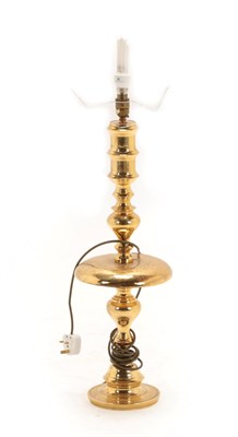 Lot 188 - A Cairo Ware Lamp Stand, late 19th/early 20th century, of vase knopped form, on circular foot...