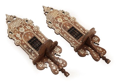 Lot 191 - A Pair of Damascus Mother-of-Pearl and Bone Inlaid and Pewter Strung Turban Stands (Kavukluk), late