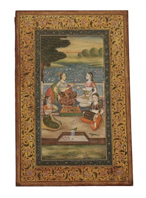 Lot 207 - Mughal Style (late 19th/early 20th century) Courtly ladies and attendants on a terrace within a...
