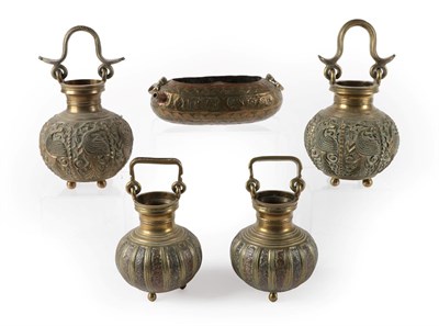 Lot 225 - A Pair of Persian Brass Pots, late 19th/early 20th century, of ovoid form with flared necks and...