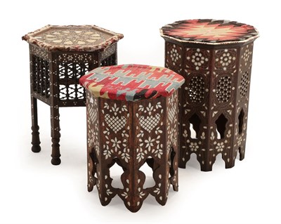 Lot 226 - A Syrian Bone Inlaid and Metal Strung Occasional Table, late 19th/early 20th century, of...
