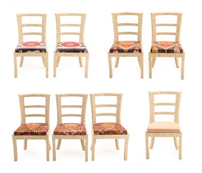 Lot 234 - A Set of Eight Syrian Bone Veneered Dining Chairs, 20th century, with ladder backs, drop-in...