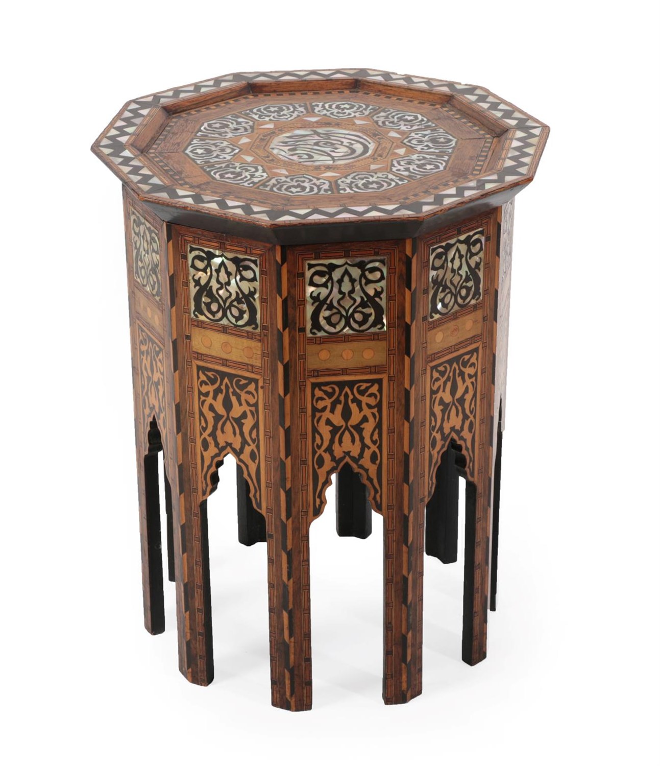 Lot 235 - A Damascus Mother-of-Pearl Inlaid Hardwood Occasional Table, late 19th/early 20th century, the...