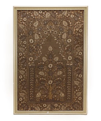 Lot 240 - An Ottoman Metal Thread and Silk Prayer Panel, 2nd half 18th century, worked with the Tree of...