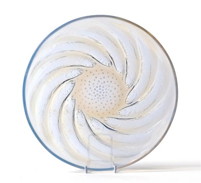 Lot 1463 - A Rene Lalique "Poissons" Opalescent Dish, moulded to the underside with radiating fish around...