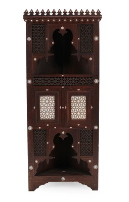 Lot 254 - A Damascus Mother-of-Pearl and Bone Inlaid Standing Corner Cupboard, late 19th/early 20th...