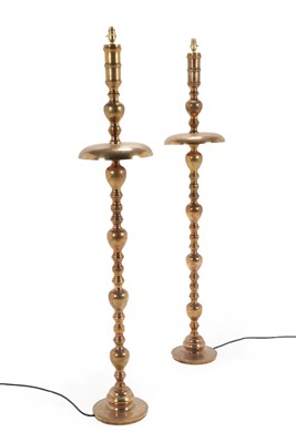 Lot 259 - A Pair of Ottoman Brass Lamp Stands, late 19th/early 20th century, of knopped form with domed...