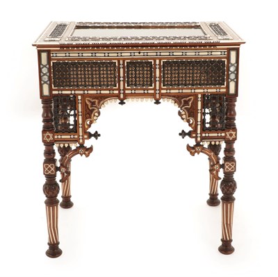Lot 261 - An Ottoman Ivory, Bone and Mother-of-Pearl Inlaid Bijouterie Table, late 19th century, of...