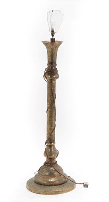 Lot 275 - A Cairo Ware Brass Lamp Standard, late 19th/early 20th century, with trumpet neck and...
