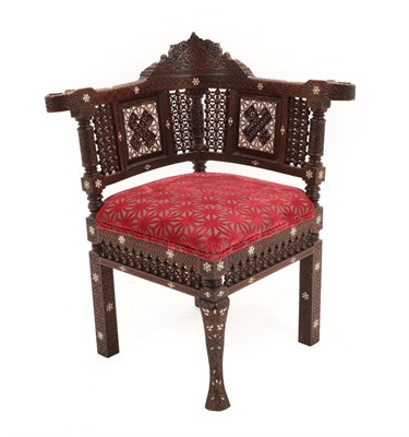 Lot 277 - A Syrian Bone and Mother-of-Pearl Inlaid Hardwood Corner Chair, late 19th/early 20th century,...