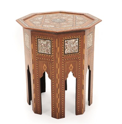 Lot 290 - A Damascus Mother-of-Pearl and Brass Inlaid Parquetry Occasional Table, 1876-1909, the...