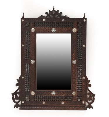 Lot 291 - A Damascus Mother-of-Pearl and Bone Inlaid Hardwood Overmantel Mirror, late 19th century, with...