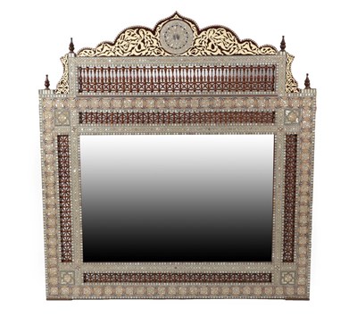 Lot 295 - A Mother-of-Pearl and Bone Inlaid Marquetry Wall Mirror, Damascus, circa 1900, of arched...
