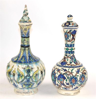 Lot 307 - A Kuthya Bottle Vase, late 19th century, painted in Isnik style with bands of scrolling...