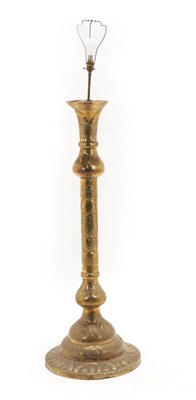 Lot 315 - A Cairo-Ware Lamp Stand, late 19th century, of knopped cylindrical form with trumpet neck and domed