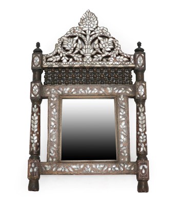 Lot 321 - A Damascus Mother-of-Pearl and Bone Inlaid and Pewter Strung Wall Mirror, late 19th/early 20th...
