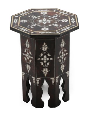 Lot 341 - A Syrian Bone and Mother-of-Pearl Inlaid and Pewter Strung Occasional Table, late 19th/early...