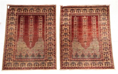 Lot 346 - Pair of Transylvanian 17th Century Design Machine Made Prayer Rugs, 2nd half 20th century Each with