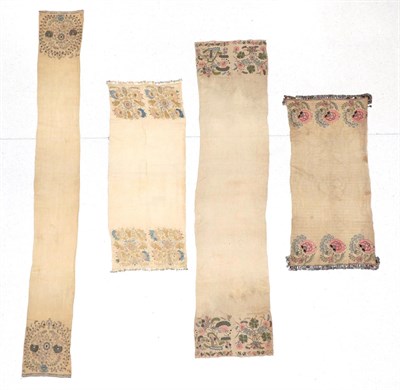 Lot 347 - A 19th Century Ottoman Linen Towel, the ends embroidered in silk and metal thread with flowers...