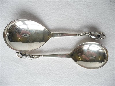 Lot 1474 - Two Georg Jensen "Blossom" Sterling Serving Spoons, with hammered bowls, stamped 925 S 84 Georg...