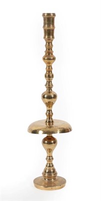 Lot 354 - A Cairo Ware Brass Lamp Stand, late 19th/early 20th century, with cylindrical socket, knopped...