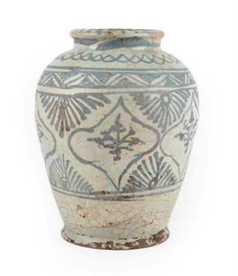 Lot 363 - A Persian Faience Vase, Safavid, 17th century, of baluster form, painted in blue with stylised...
