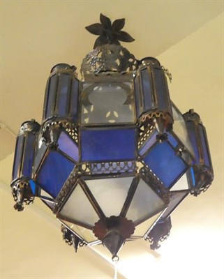 Lot 373 - A Spanish Neo-Mudejar Patinated Copper Hall Lantern, late 19th/early 20th century, of hexagonal...
