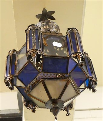 Lot 373 - A Spanish Neo-Mudejar Patinated Copper Hall Lantern, late 19th/early 20th century, of hexagonal...