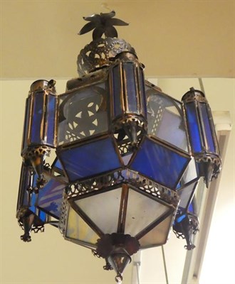 Lot 373 - A Spanish Neo-Mudejar Patinated Copper Hall Lantern, late 19th/early 20th century, of hexagonal...