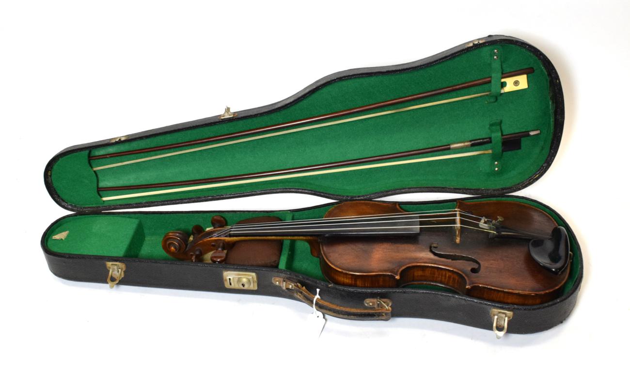 Lot 3011 - Violin 13 7/8'' two piece back, with hand written label ' ... J Lister 1911 presented by K Myer...