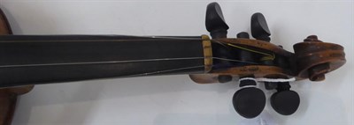 Lot 3014 - Violin 14 1/4'' two piece back, ebony fingerboard, labelled 'Copy de  Antonius Stradivarius,...