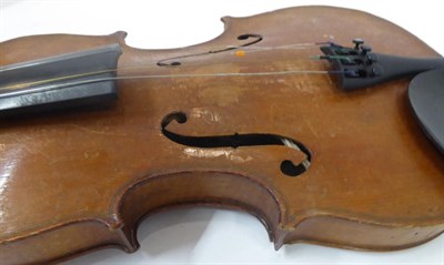 Lot 3014 - Violin 14 1/4'' two piece back, ebony fingerboard, labelled 'Copy de  Antonius Stradivarius,...