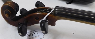 Lot 3017 - Violin 14 1/8'' one piece back, with label 'Jacobus Stainer Absam 1753' (has some work done to...