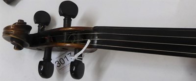 Lot 3017 - Violin 14 1/8'' one piece back, with label 'Jacobus Stainer Absam 1753' (has some work done to...
