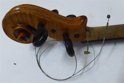 Lot 3018 - Violin 14 1/8'' two piece back, ebony fingerboard and pegs, with handwritten label 'J J...