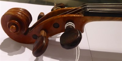 Lot 3019 - Violin 14 1/8'' two piece back, ebony fingerboard, labelled 'Leon Paroche Billancourt Anno...