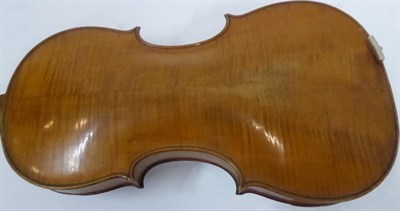 Lot 3021 - Violin 14 1/8'' two piece back, ebony fingerboard, no label, in coffin case with bow