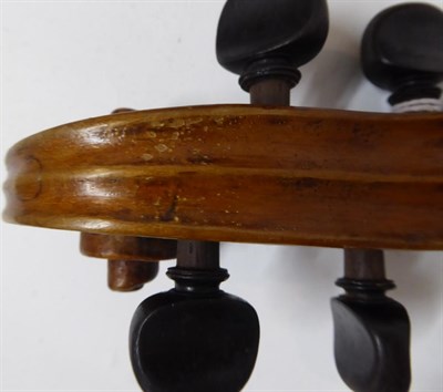 Lot 3022 - Violin 14 3/8'' one piece back, ebony fingerboard and pegs, with hand written label 'Violin by...