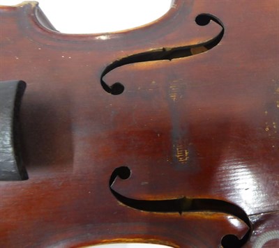 Lot 3023 - Violin 14 3/8'' two piece back, ebony fingerboard, labelled 'Giovan Paolo Maggini Brescia 1690'...
