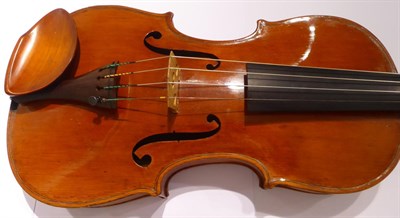 Lot 3024 - Violin 14'' one piece back, ebony fingerboard and pegs, no label, cased with bow