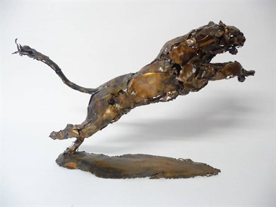 Lot 1482 - Tony Evans (b.c.1945): Study of a Leaping Lioness, on a shaped oval base, signed and dated...