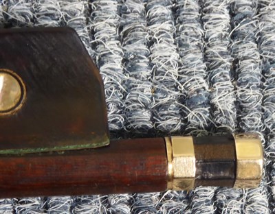 Lot 3034 - Violin Bow length excluding button 720mm, tortoise shell frog, gold mounted, requires some...
