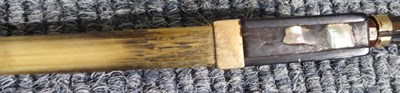 Lot 3034 - Violin Bow length excluding button 720mm, tortoise shell frog, gold mounted, requires some...
