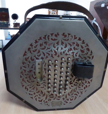 Lot 3048 - Concertina By C Wheatstone & Co 64 buttons, with metal endplates 8 1/4'' diameter, English...