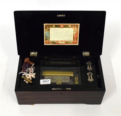 Lot 3067 - A Small Key-Wind Musical Box Playing Four Christmas Airs, serial no. 11915, with lever-wind...