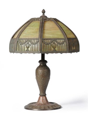 Lot 1488 - An Early 20th Century American Patinated Iron Table Lamp, by Edward Miller & Co, with a domed,...