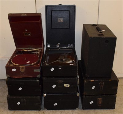 Lot 3100 - A Selection Of Nine Incomplete Portable Gramophones, Mstly HMV: including a 101G in red, HMV...