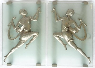 Lot 1490 - A Pair of Art Deco Frosted Glass and Chrome Wall Lights, the rectangular frosted glass panels...