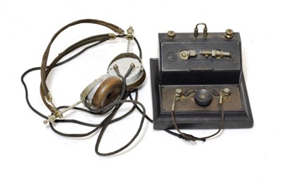Lot 3112 - Brownie Wireless Company No.2 Model Crystal Set (BBC) black Bakelite with Brandes BBC headphones