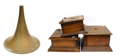 Lot 3125 - Three Gramophone Bases: refinished base with Rococo scroll frieze, untouched interior; another base